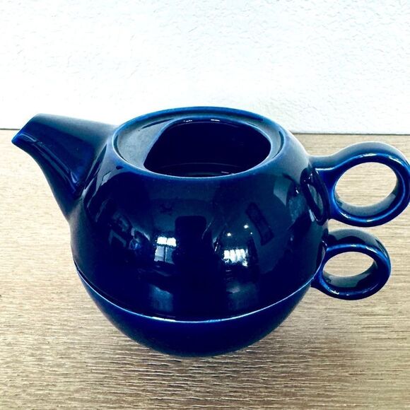 Navy Blue Japanese Glazed Ceramic Tea Mug Cup Stacked Set - Picture 1 of 9